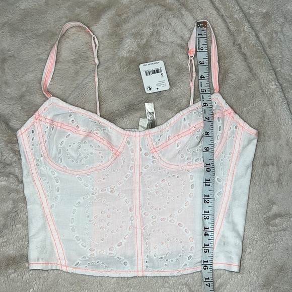 FREE People White and Peach Cotton Eyelet Corset Smocked Back Top -Sz Small, NWT - Picture 9 of 14